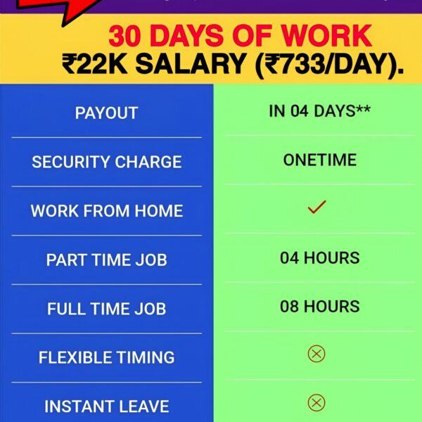 30 Days Work - ā¹22K Salary (ā¹733/Day)